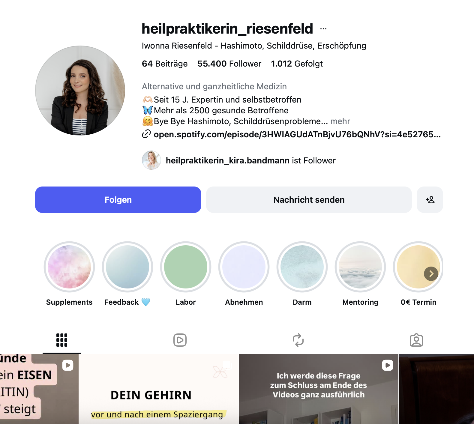 <p>Instagram Account.<a href="https://www.instagram.com/heilpraktikerin_riesenfeld/" target="_blank"><strong> Jetzt zu Instagram</strong></a></p>